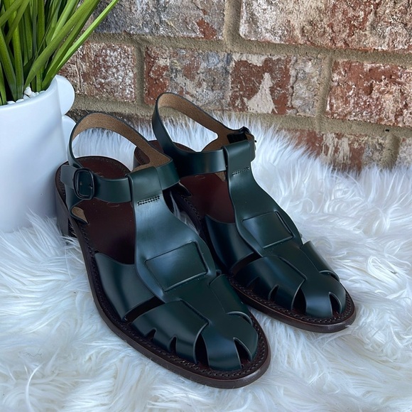 NEW Hereu Pesca Block Heel Fisherman Sandals Green Cutout Leather Shoes 40/US 10 - Picture 2 of 9